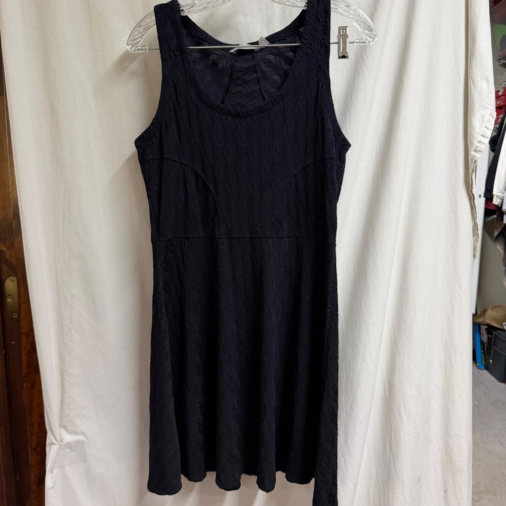 Athleta Womens Black Textured Jacquard Mesh Back Sleeveless Skater Dress Size M